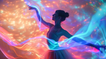 Young beautiful ballerina in a light dress dancing in the studio - obrazy, fototapety, plakaty