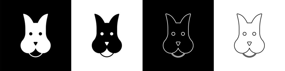 Set Dog icon isolated on black and white background. Vector