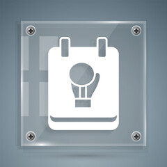 White Boxing glove icon isolated on grey background. Square glass panels. Vector