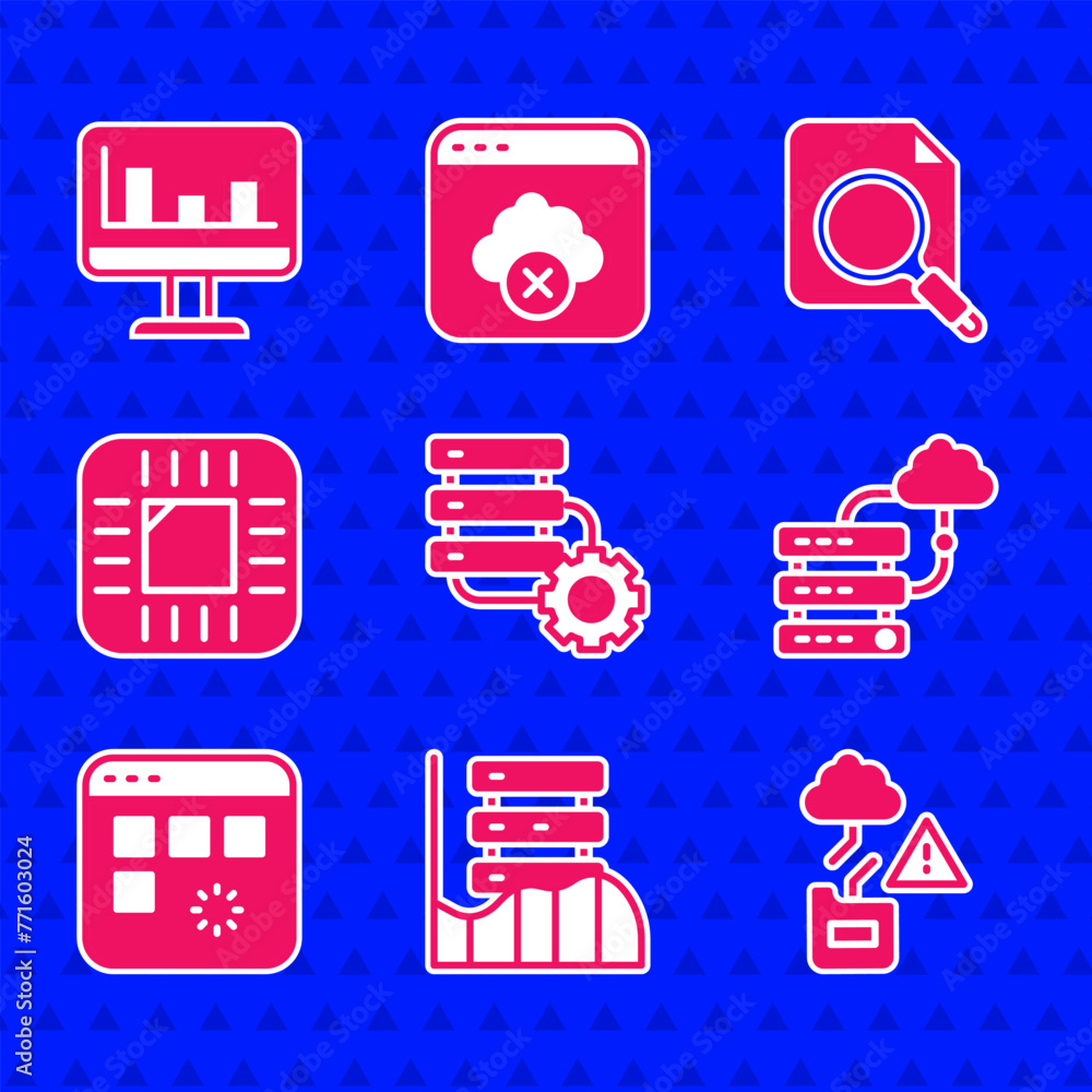 Aufkleber set server and gear, server, data, web hosting, cloud technology data transfer, network cloud connec