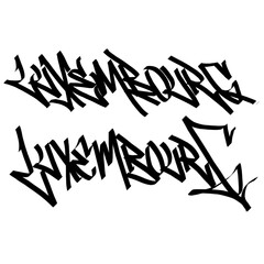 LUXEMBOURG letter the country name on the world digital illustration graffiti handstyle signature symbol tags painting with black and white color