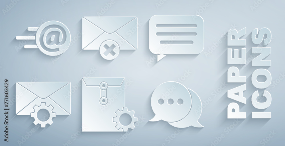 Poster set envelope setting, speech bubble chat, delete envelope and mail and e-mail icon. vector