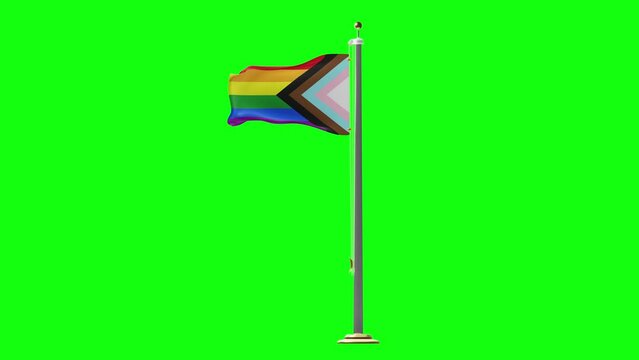 3d render of a Progress Pride Flag rising 