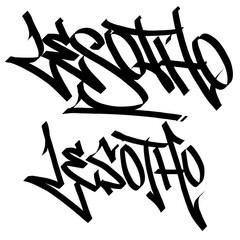 LESOTHO letter the country name on the world digital illustration graffiti handstyle signature symbol tags painting with black and white color