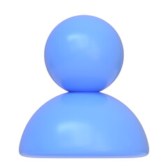 Simple blue user profile icon isolated on a white background. 3D icon, sign and symbol. Front view. 3D Render Illustration