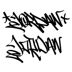 JORDAN letter the country name on the world digital illustration graffiti handstyle signature symbol tags painting with black and white color