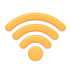 Yellow Wi-Fi signal icon, representing wireless internet connectivity, isolated on white backgound. 3D icon, sign and symbol. Front view. 3D Render Illustration