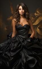 Fototapeta premium Captivating elegance: a beautiful girl strikes poses in gorgeous evening gown, embodying grace, style, and timeless beauty, creating a stunning visual narrative for fashion, glamour, and celebration.