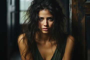 Fototapeta premium portrait of Depressed female looking at camera. Mental health concept