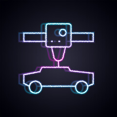 Glowing neon line 3D printer car icon isolated on black background. 3d printing. Vector