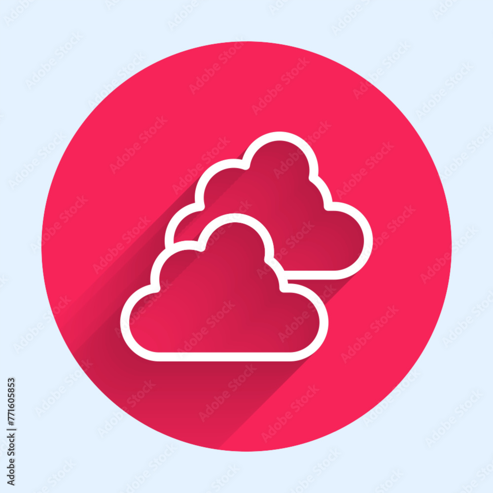 Poster white line cloudy weather icon isolated with long shadow background. red circle button. vector