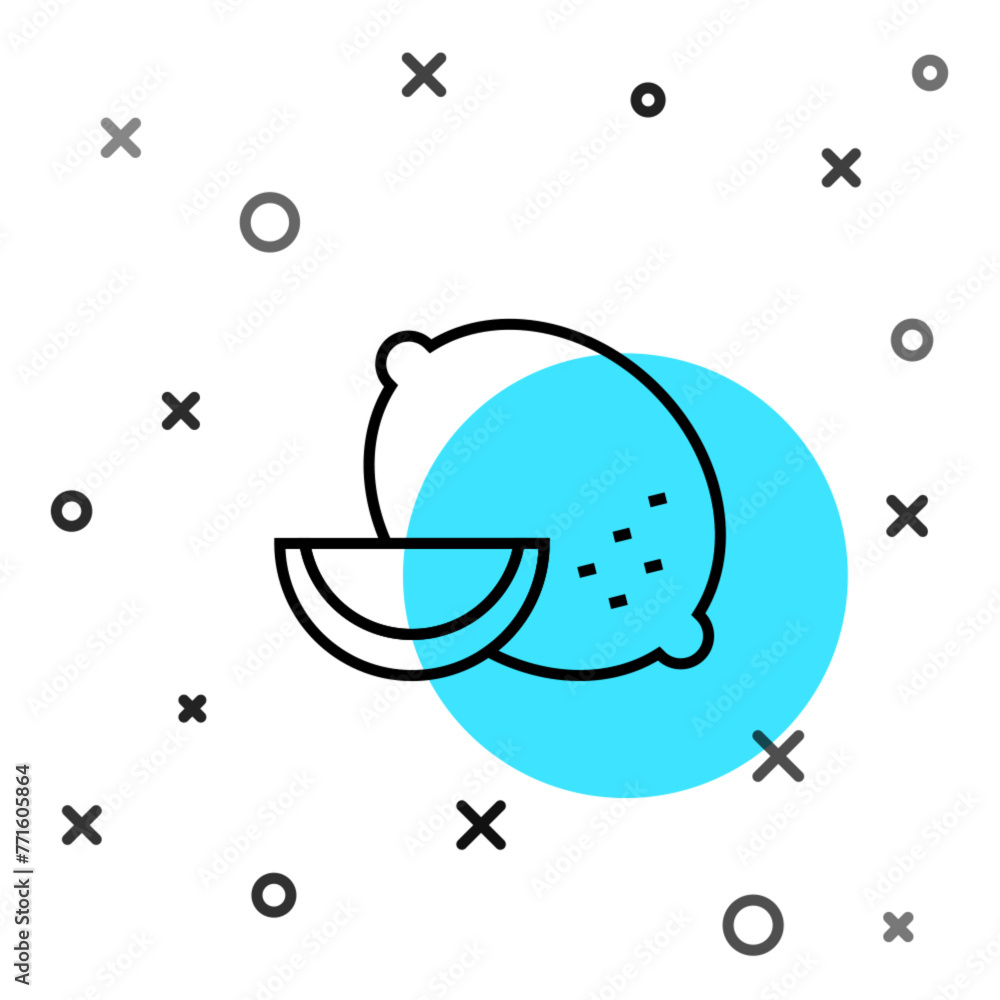 Poster black line lemon icon isolated on white background. random dynamic shapes. vector