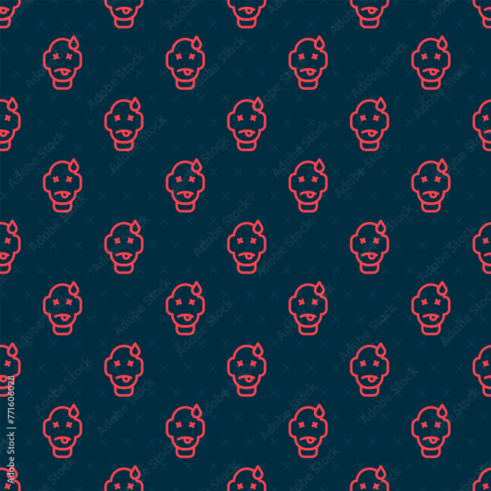 Poster red line man poisoning icon isolated seamless pattern on black background. vector