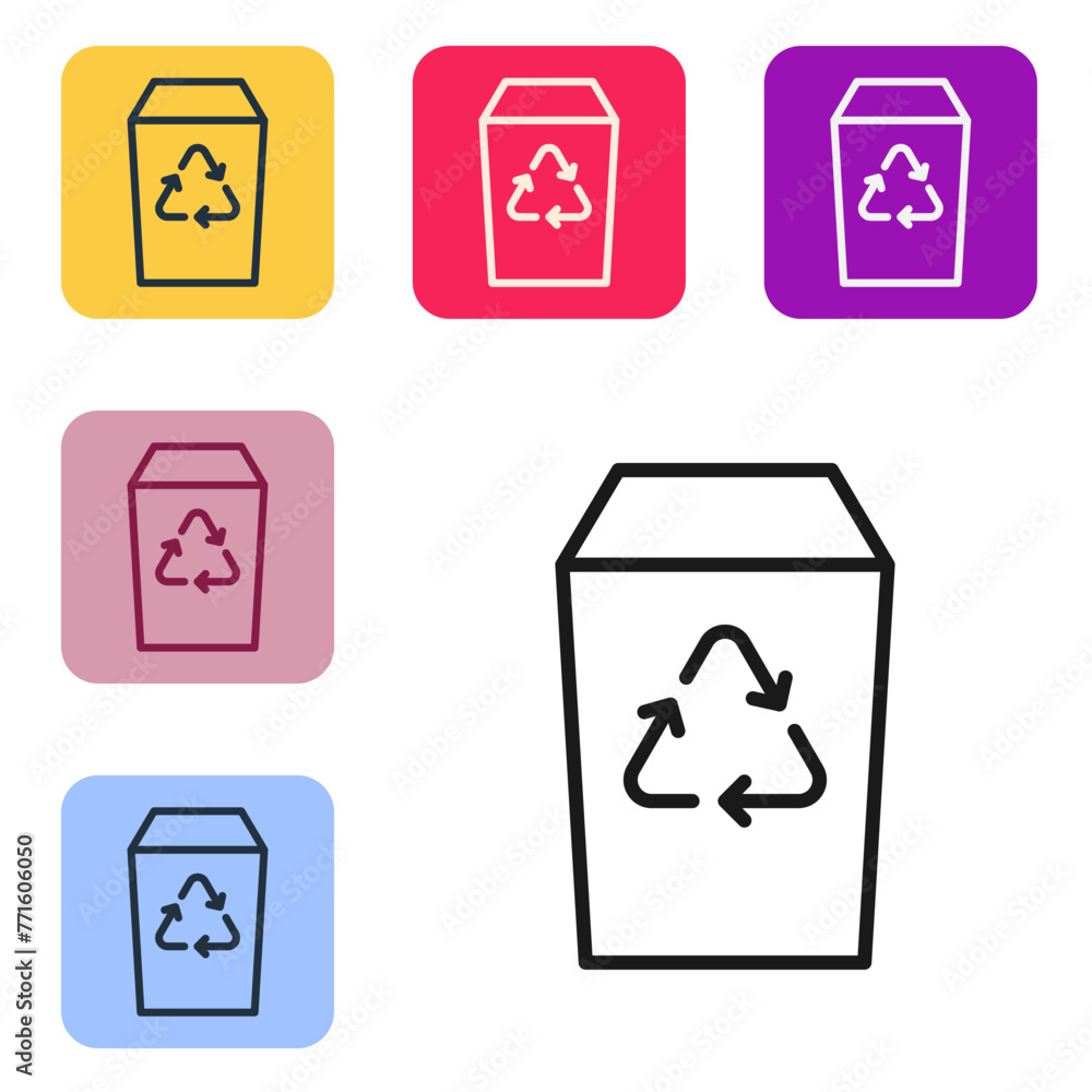 Poster black line recycle bin with recycle symbol icon isolated on white background. trash can icon. garbag