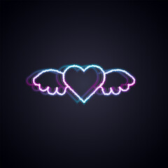 Glowing neon line Heart with wings icon isolated on black background. Love symbol. Happy Valentines day. Vector