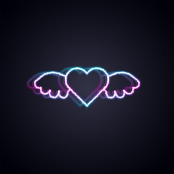 Glowing neon line Heart with wings icon isolated on black background. Love symbol. Happy Valentines day. Vector
