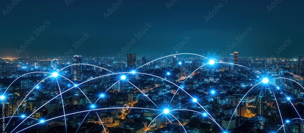 Canvas Prints Cityscape communication network , Smart city digital transformation Telecommunication IoT