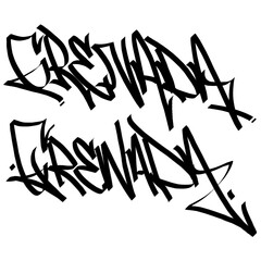 GRENADA letter the country name on the world digital illustration graffiti handstyle signature symbol tags painting with black and white color