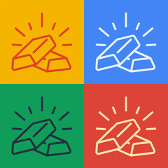 Pop art line Gold bars icon isolated on color background. Banking business concept. Vector