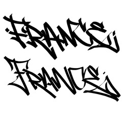FRANCE letter the country name on the world digital illustration graffiti handstyle signature symbol tags painting with black and white color