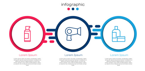 Set line Spray can for hairspray, Hair dryer and Cream lotion cosmetic tube. Business infographic template. Vector