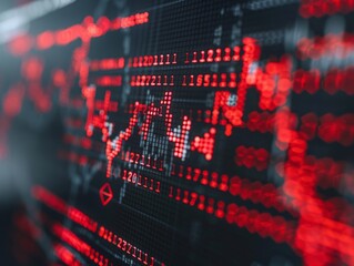 Detailed capture of a stock exchange screen showing a steep decline, with focus on the red downward arrow