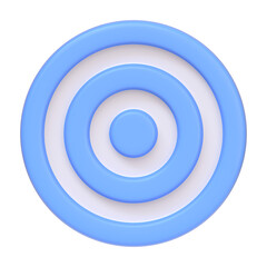 Target with blue and white concentric circles, representing goals, focus, and accuracy isolated on white background. 3D icon, sign and symbol. Front view. 3D Render Illustration