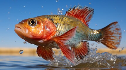 a rainbow trout leaping out of the water to catch its prey, creating a spectacular splash