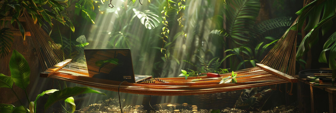 beautiful laptop sitting with hammoc