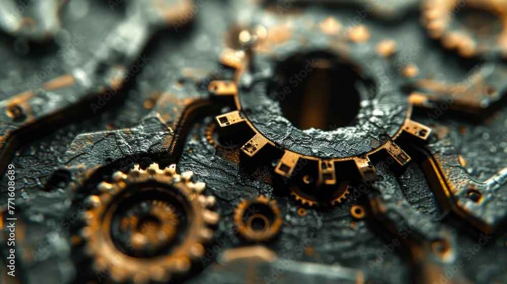 Poster a close up of a clock with a very old looking face. the clock is made of metal and has a very worn a