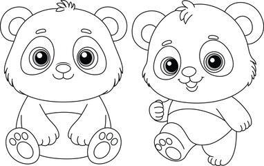 Cute kawaii panda cartoon character coloring page isolated on white background vector illustration
