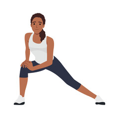 Sport woman doing Hip Flexor Stretches to Release Tightness and Gain Flexibility in Your Hips. Flat vector illustration isolated on white background