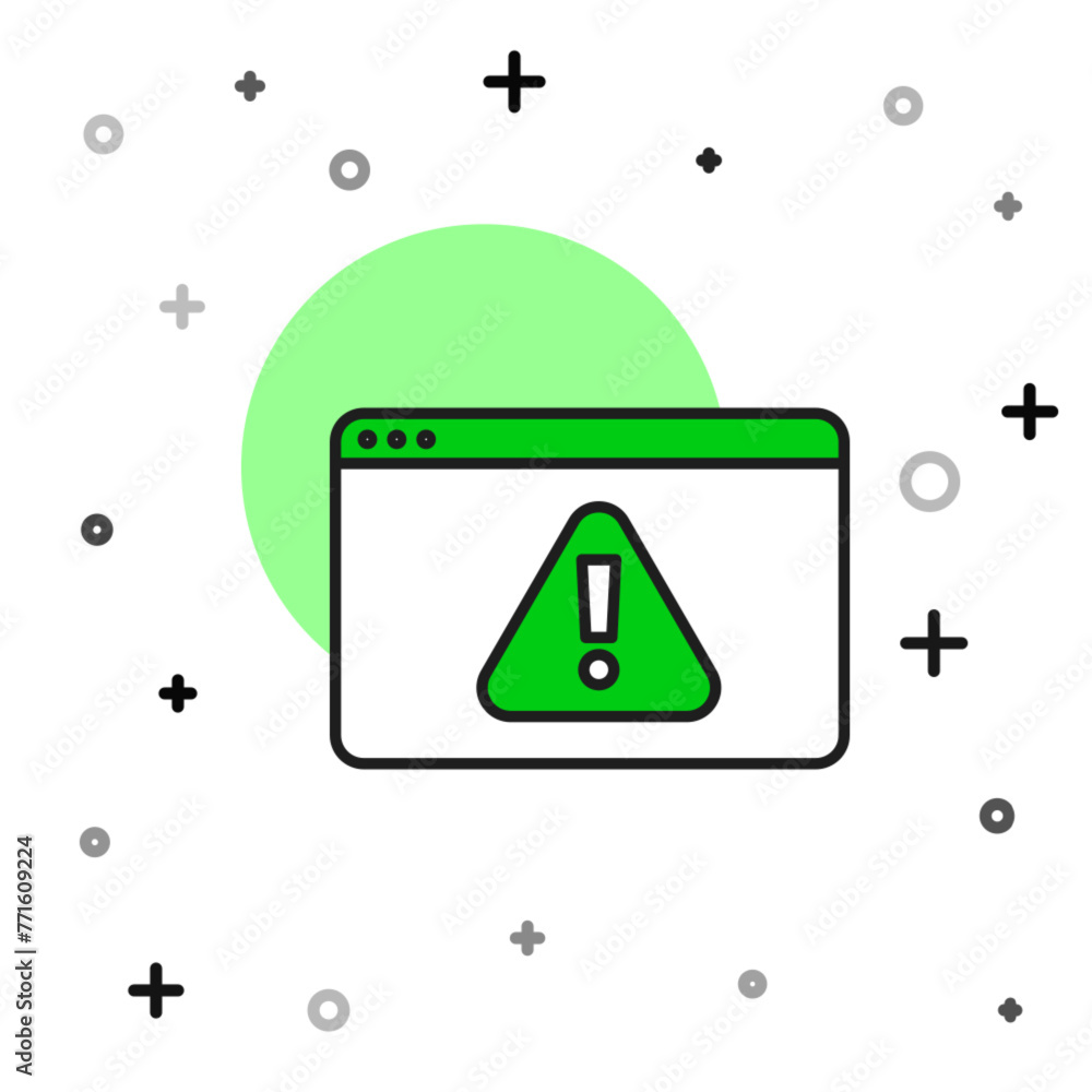 Poster filled outline browser with exclamation mark icon isolated on white background. alert message smartp
