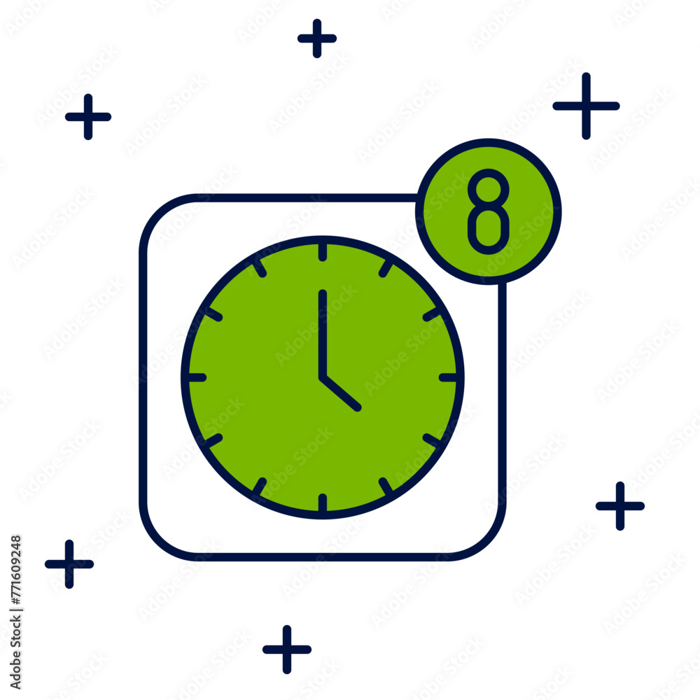 Poster filled outline alarm clock app smartphone interface icon isolated on white background. vector