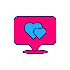 Filled outline Map pointer with heart icon isolated on white background. Valentines day. Love location. Romantic map pin. Vector