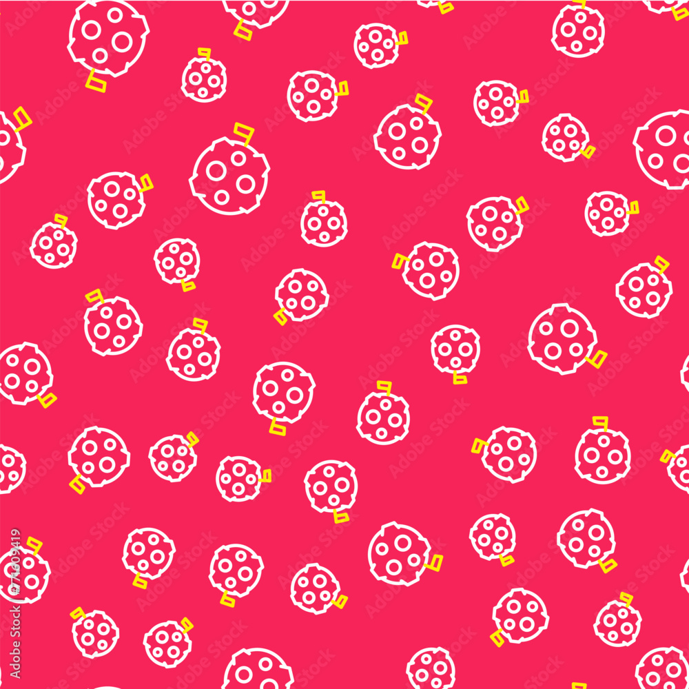 Aufkleber line moon with flag icon isolated seamless pattern on red background. vector