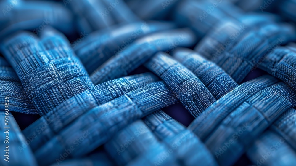Aufkleber the image is of a blue fabric with a pattern of blue and white. the fabric is woven in a way that cr