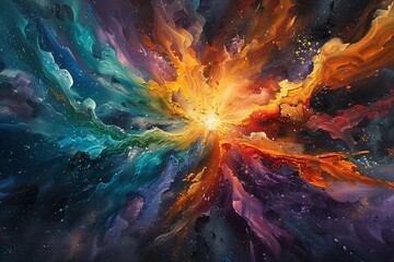 Abstract painting of a cosmic explosion - obrazy, fototapety, plakaty