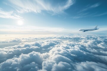 Fototapeta premium A commercial airplane soaring high above the clouds
