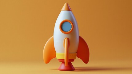 A clay-style 3D render of a rocket ship isolated on a pure solid background.
