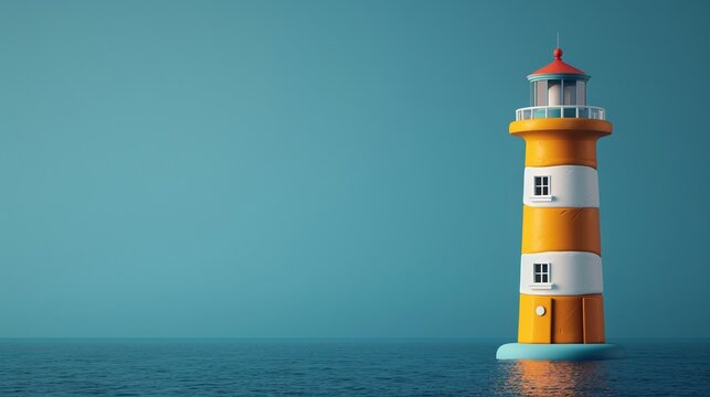 A clay-style 3D render of a lighthouse isolated on a pure solid background.