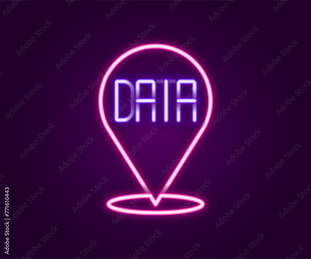 Poster glowing neon line data analysis icon isolated on black background. business data analysis process, s