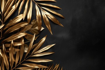 Gold leaves contrast beautifully against a dark black background, creating a striking visual composition