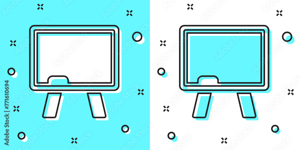Poster black line chalkboard icon isolated on green and white background. school blackboard sign. random dy