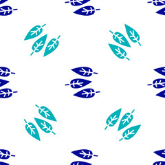 Fototapeta premium Blue Leaf icon isolated seamless pattern on white background. Leaves sign. Fresh natural product symbol. Vector