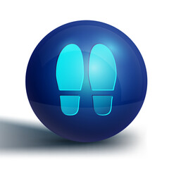 Blue Footsteps icon isolated on white background. Detective is investigating. To follow in the footsteps. Blue circle button. Vector