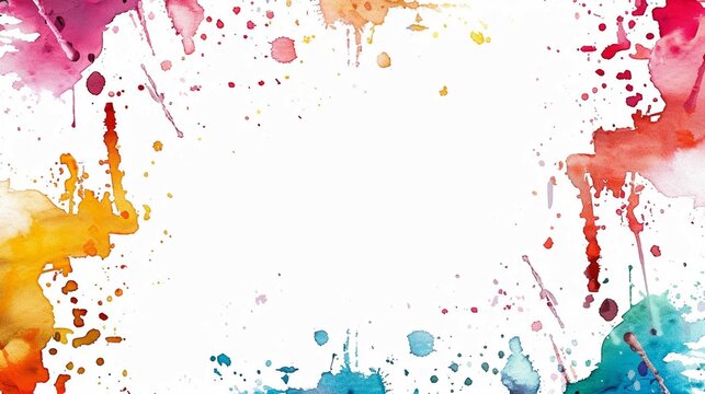 Frame made of watercolor splashes, isolated on white square background