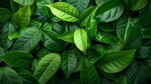 A close up of green leaves on a plant. The leaves are large and full, and the plant is lush and healthy. Concept of growth and vitality, as well as the beauty of nature