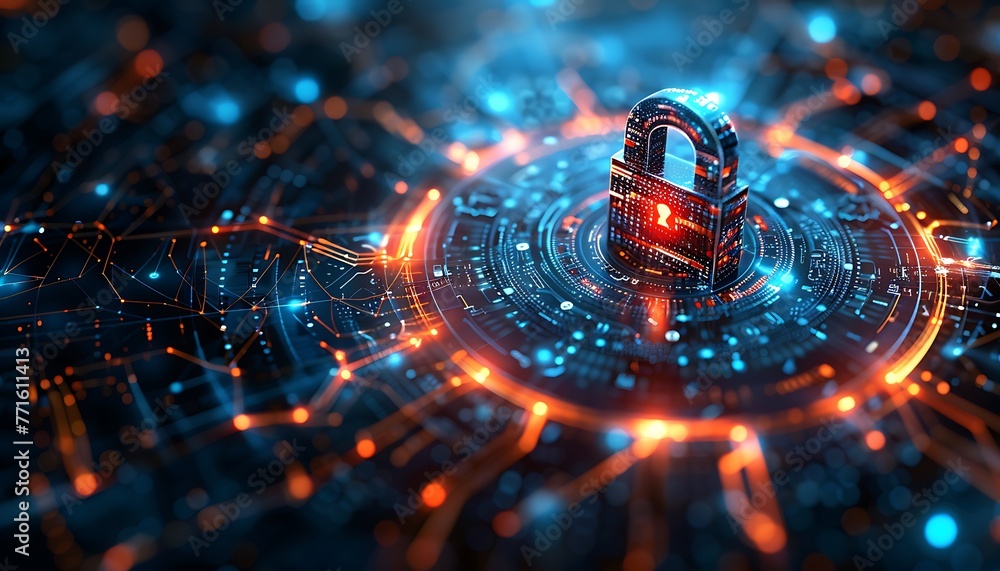Poster Cyber Hacking Security Padlock Symbol