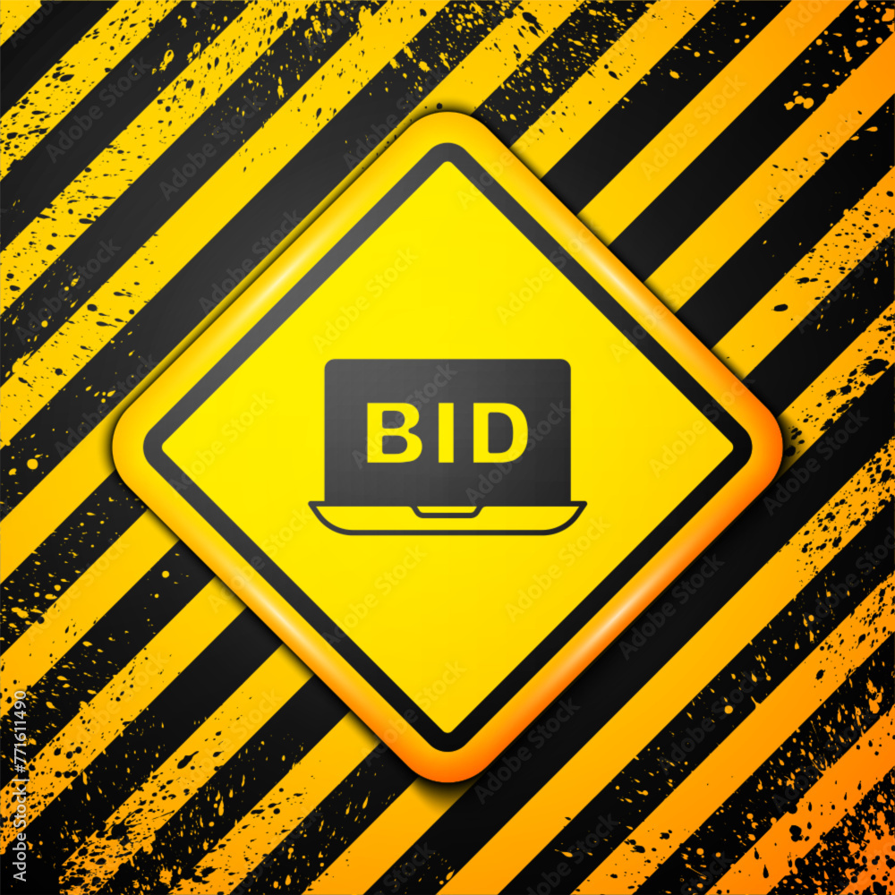 Canvas Prints black online auction icon isolated on yellow background. bid sign. auction bidding. sale and buyers.